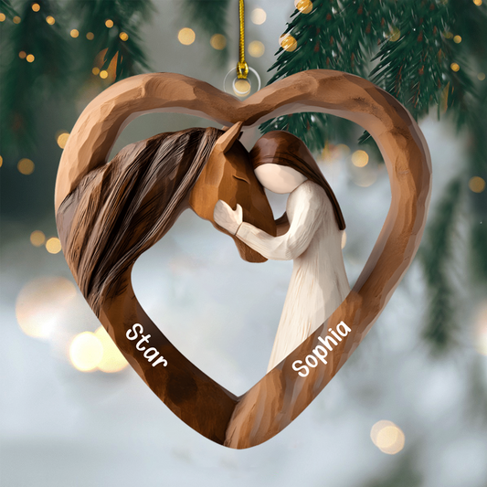 Personalized Horse and Girl Ornament 2025 – Custom Name Heart Ornament, Equestrian Christmas Gift for Horse Lovers Ornament