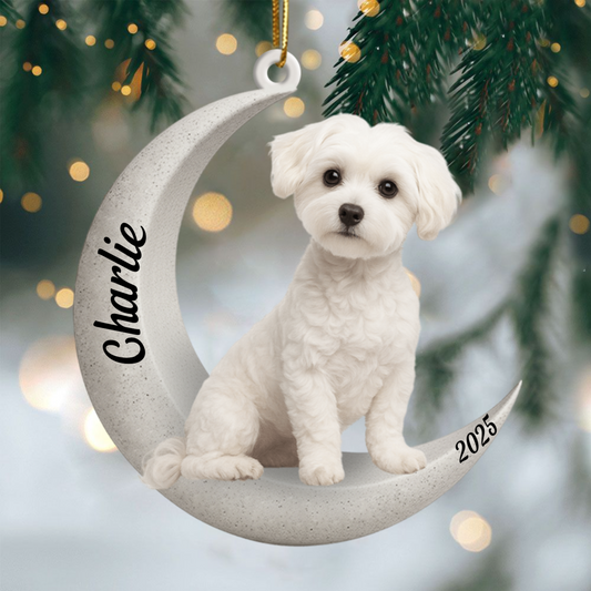 Custom Maltese On The Moon Ornament 2025, Custom Double-Sided Acrylic Decoration, Unique Christmas Gift For Dog Lovers Ornament