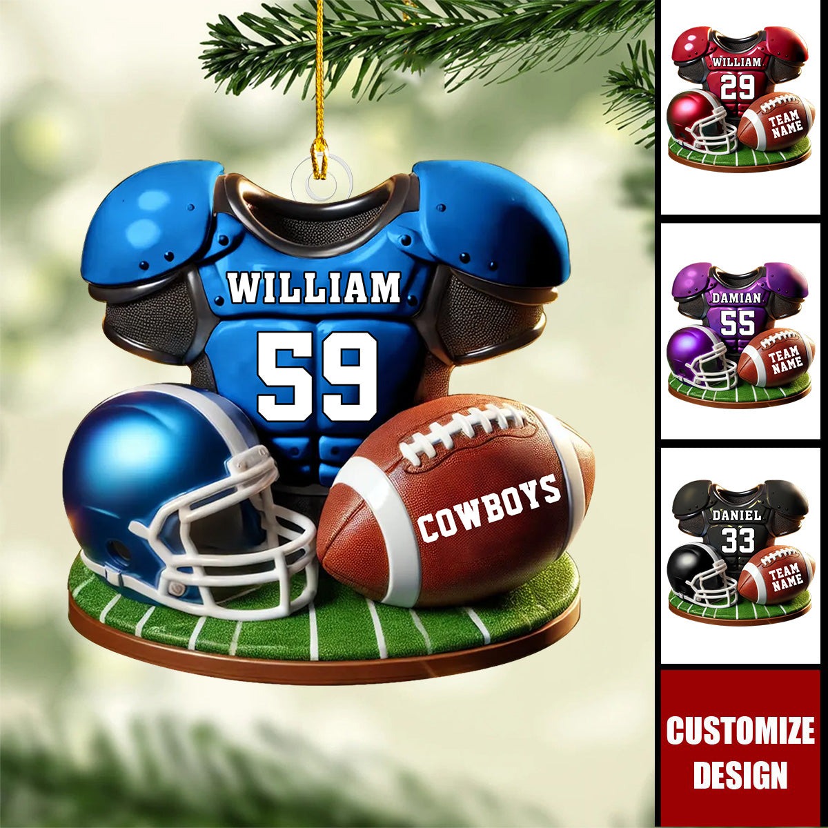 Custom Football Jersey Ornament, Personalized Sports Christmas Decoration With Name, Number & Team Ornament
