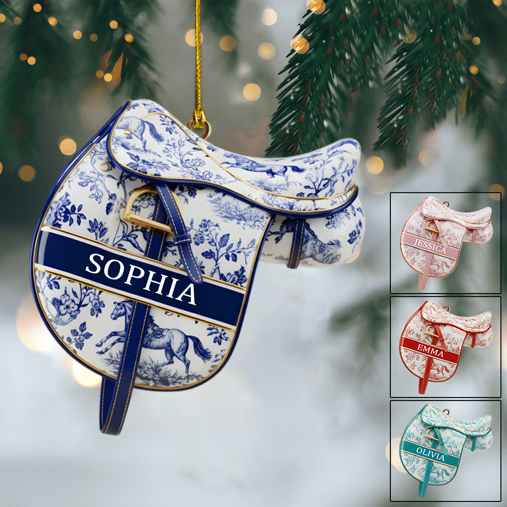 Personalized Horse Saddle Ornament 2025 – Custom Name Equestrian Christmas Decoration, Gift for Horse Lovers and Riders Ornament
