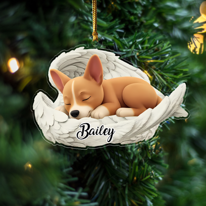 Custom Basenji Angel Dog Ornament – Personalized Sleeping Dog Christmas Gift for Dog Lovers, Pet Memorial Tree Decoration Ornament