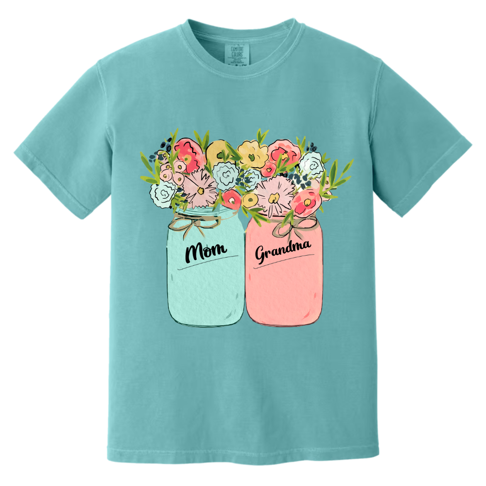 Comfort Colors® Mom & Grandma Kids Flower T-Shirt, Custom Family Names with Floral Design, Perfect Gift for Mom and Grandma