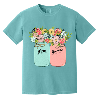 Comfort Colors® Mom & Grandma Kids Flower T-Shirt, Custom Family Names with Floral Design, Perfect Gift for Mom and Grandma