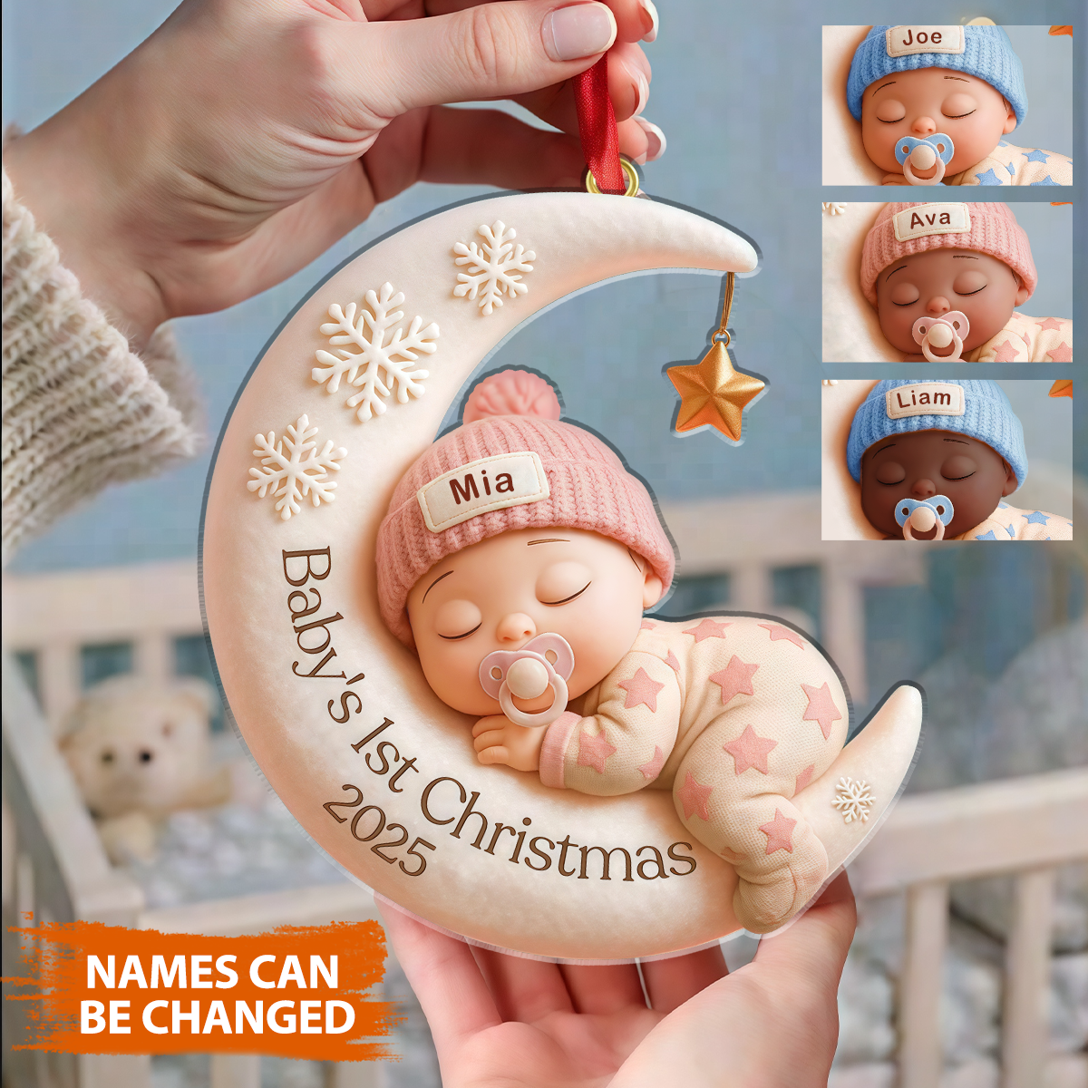Personalized First Christmas Gift for New Parents - Custom Baby Name & Year Ornament