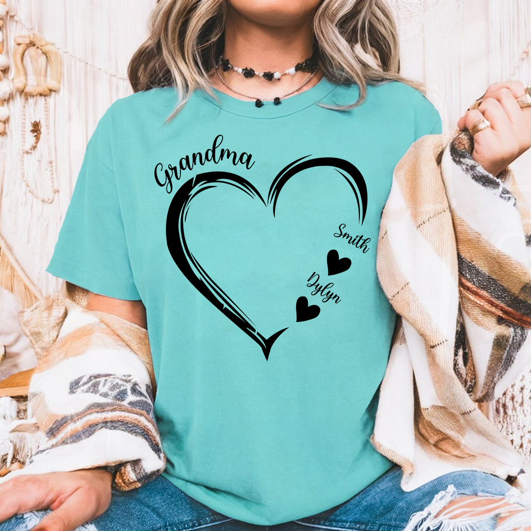 Custom Grandma Heart Shirt – Personalized Gift for Grandma and Grandkids with Love