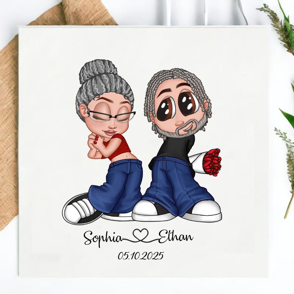 Y2K Couple Personalized Wedding Napkins – Custom Illustration Cocktail Napkins for Wedding, Shower & Engagement