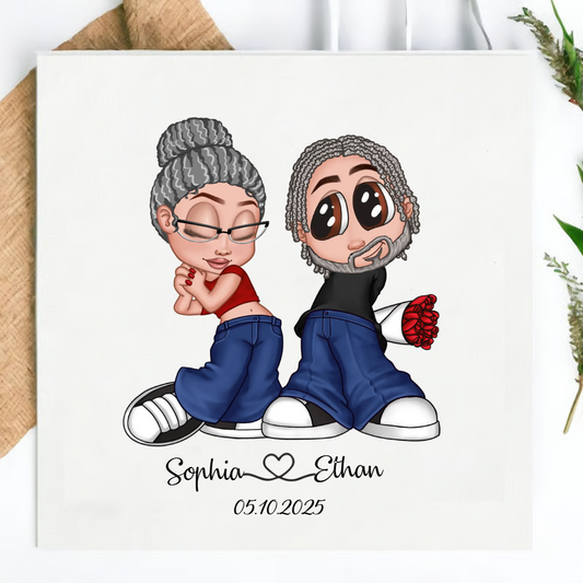 Y2K Couple Personalized Wedding Napkins – Custom Illustration Cocktail Napkins for Wedding, Shower & Engagement