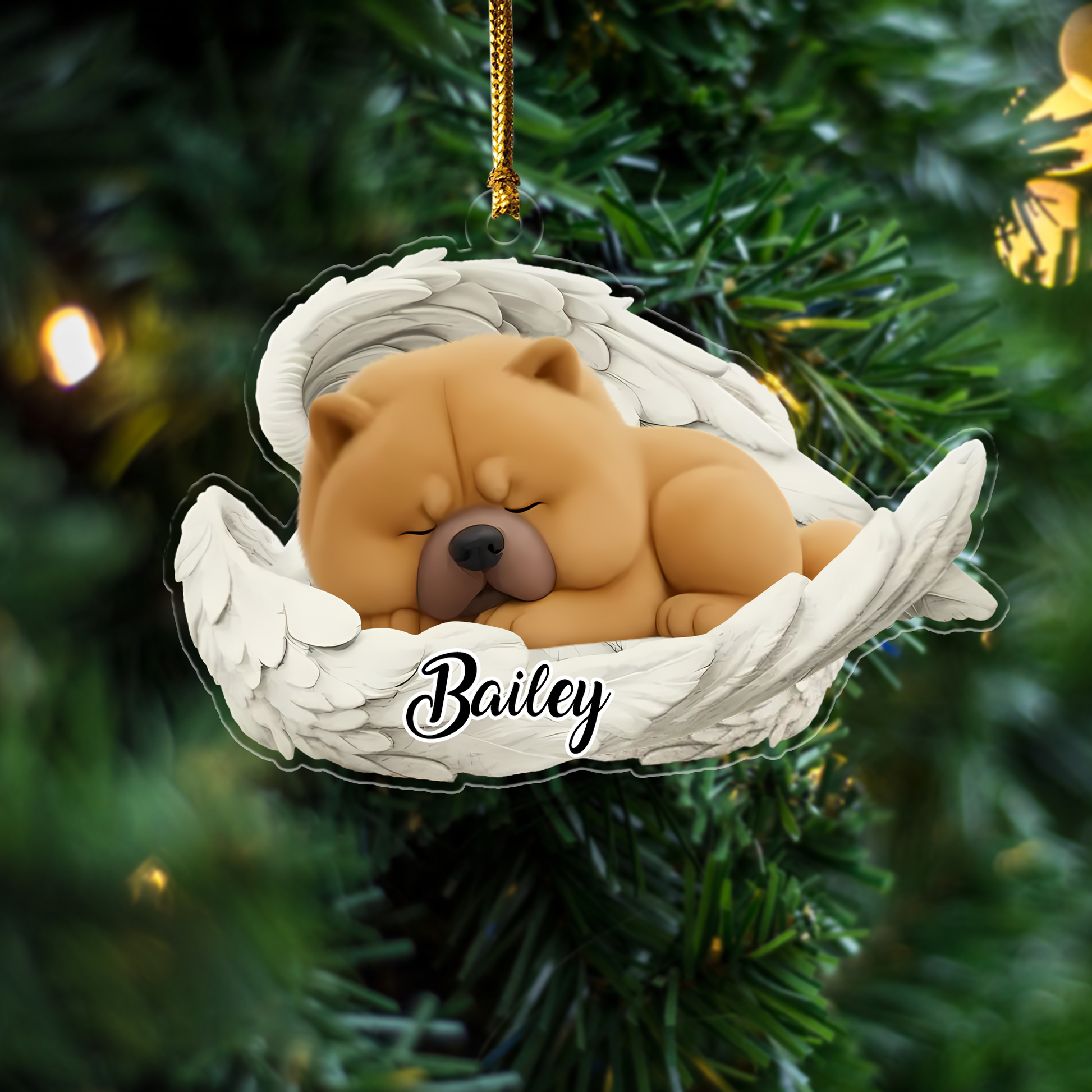 Custom Chow Chow Angel Dog Ornament – Personalized Sleeping Dog Christmas Gift for Dog Lovers, Pet Memorial Tree Decoration Ornament