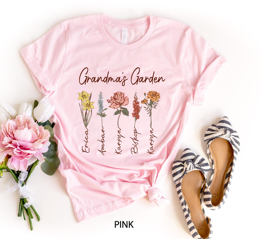 Floral Family Shirt – Custom Grandkids' Names & Birth Flowers