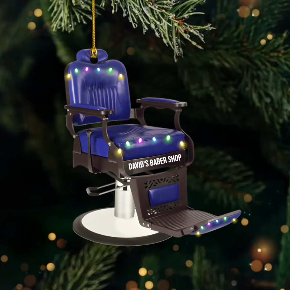 Personalized Barber Chair Ornament 2025 – Custom Name Barber Shop Decoration for Barbers Ornament