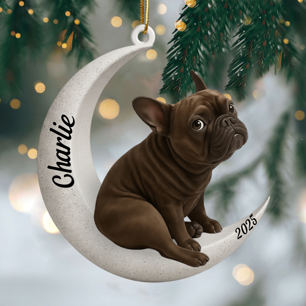 Custom French Bulldog On The Moon Ornament 2025, Custom Double-Sided Acrylic Decoration, Unique Christmas Gift For Dog Lovers Ornament