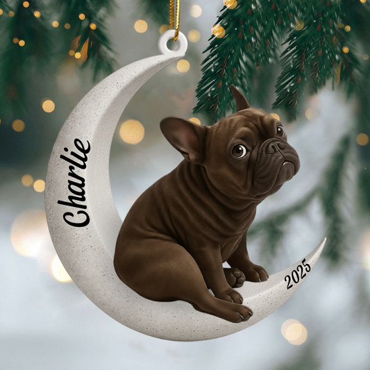Custom French Bulldog On The Moon Ornament 2025, Custom Double-Sided Acrylic Decoration, Unique Christmas Gift For Dog Lovers Ornament