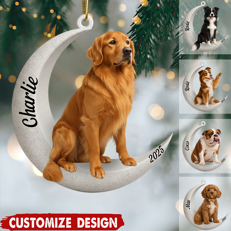 Personalized Dog On The Moon Ornament 2025, Custom Double-Sided Acrylic Decoration, Unique Christmas Gift For Dog Lovers Ornament