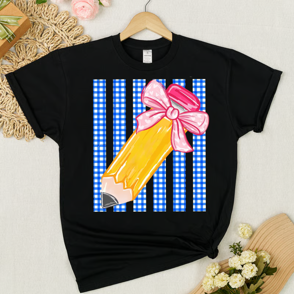 Custom Teacher Name, Striped Back To School Pencil Bow, Pre-K To Fourth Grade Teacher