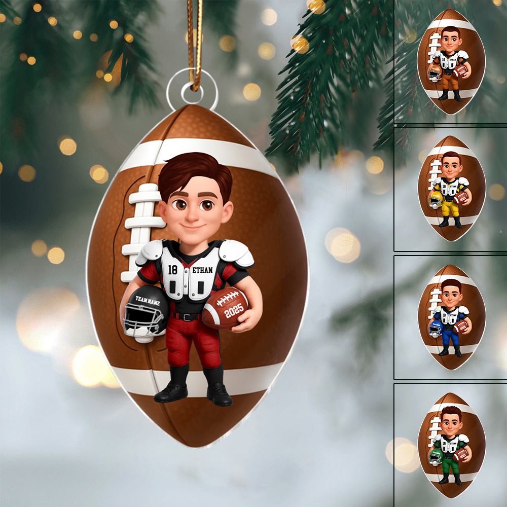 Personalized Football Player Ornament 2025 – Custom Name & Team Christmas Ornament, Gift for Football Lovers & Players Ornament