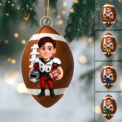 Personalized Football Player Ornament 2025 – Custom Name & Team Christmas Ornament, Gift for Football Lovers & Players Ornament