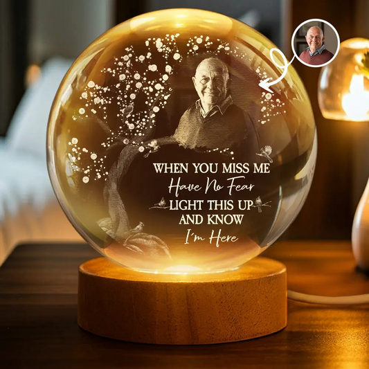 Personalized Globe Lamp with Photo & Quote – Custom Memorial Light to Comfort Loved Ones, Unique Sympathy Gift Crystal Night Ball