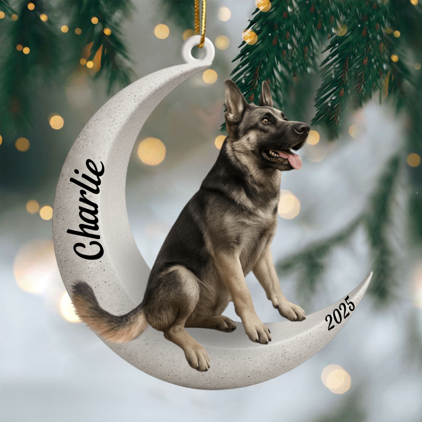 Custom German Shepherd On The Moon Ornament 2025, Custom Double-Sided Acrylic Decoration, Unique Christmas Gift For Dog Lovers Ornament