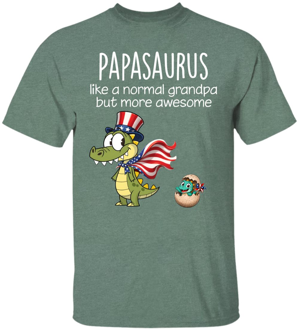 Personalized Papa Dinosaur Shirt with Custom Kids Names, Funny Grandpa Family T Shirt for Papa Grandfather,  Patriotic Grandpa Family, U.S. 250th Anniversary 1776 2026 Gift For Fathers Day Birthday