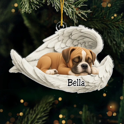 Custom Boston Angel Dog Ornament – Personalized Sleeping Dog Christmas Gift for Dog Lovers, Pet Memorial Tree Decoration Ornament