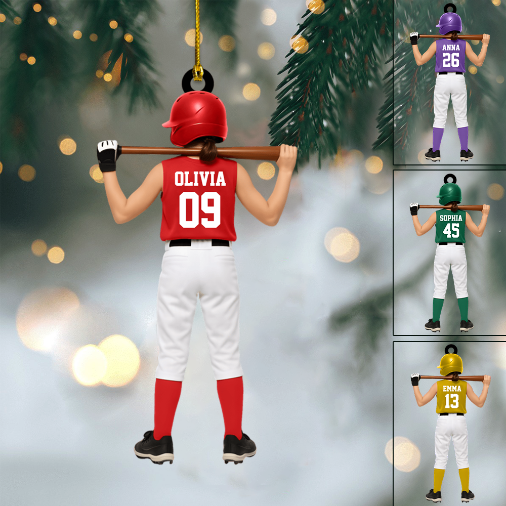 Personalized Softball Ornament 2025 – Custom Female Player Ornament with Name & Number, Unique Christmas Gift for Athletes & Teams Ornament