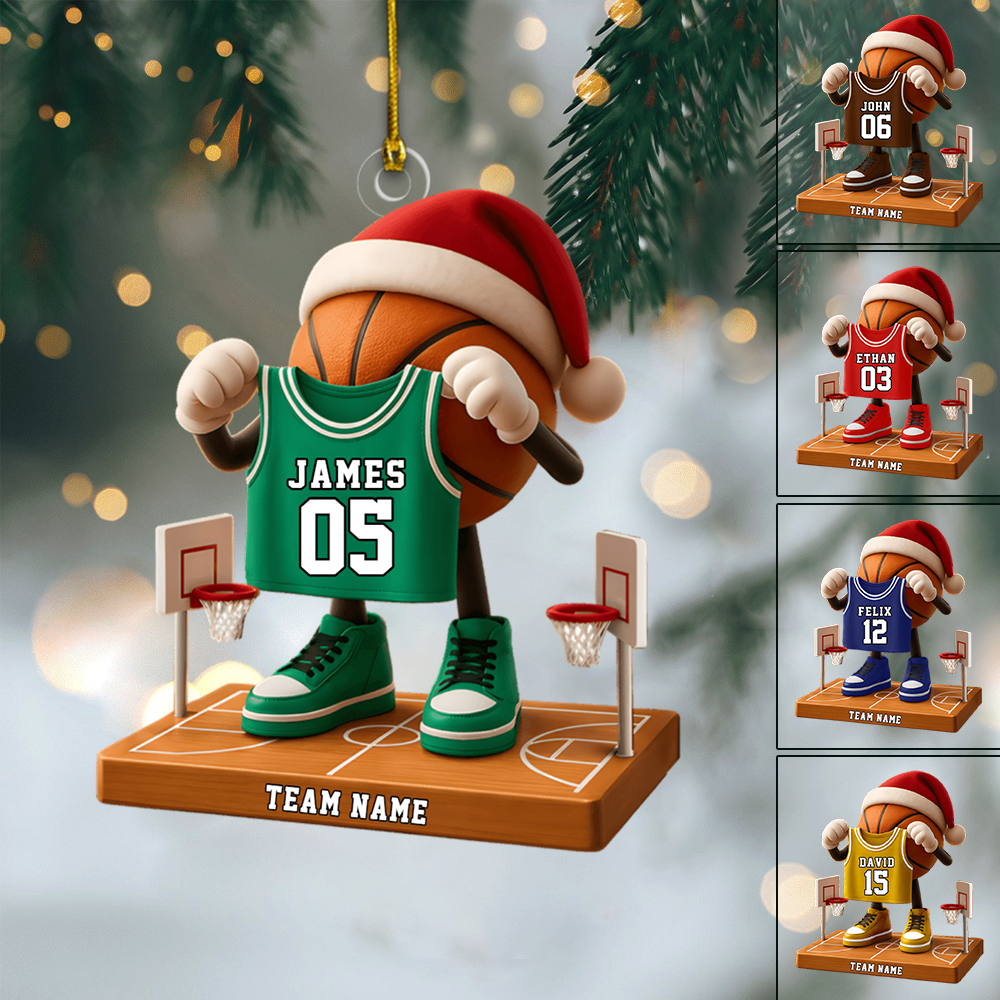 Personalized Basketball Ornament – Custom Name, Jersey Number & Team Name Christmas Decoration for Basketball Players Ornament