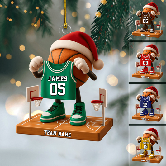 Personalized Basketball Ornament – Custom Name, Jersey Number & Team Name Christmas Decoration for Basketball Players Ornament