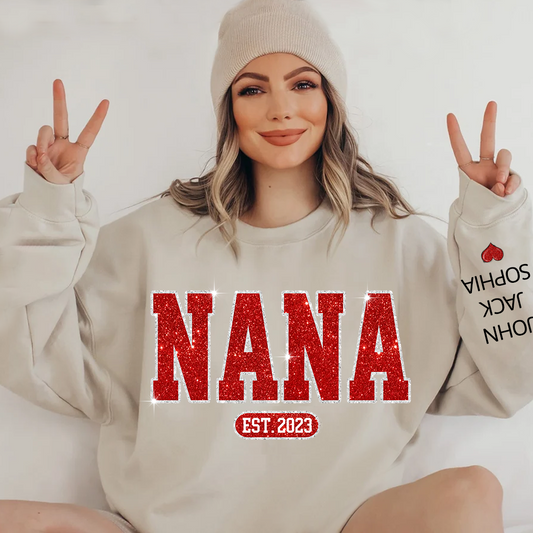 Glitter Custom Name Nana Est And Kids  Sweatshirt