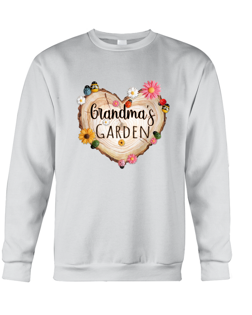 Personalized Grandma Garden Heart Flower Shirt, Custom Grandma With Grandkids Flower Wood Heart
