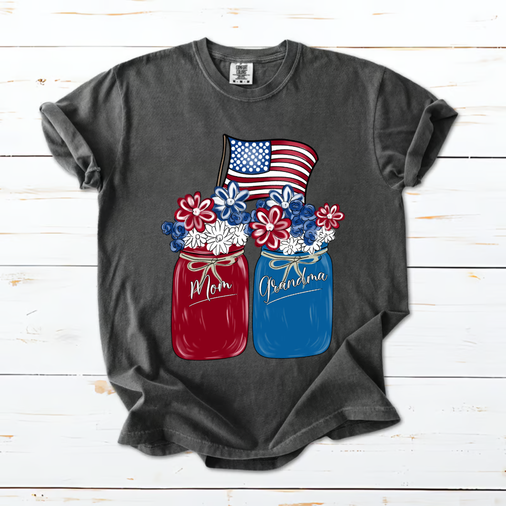 Mom Grandma Shirt - Custom Floral Flag American Family Names Tee - Perfect 4th of July Gift for Her