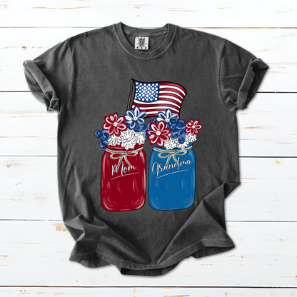 Mom Grandma Shirt - Custom Floral Flag American Family Names Tee - Perfect 4th of July Gift for Her