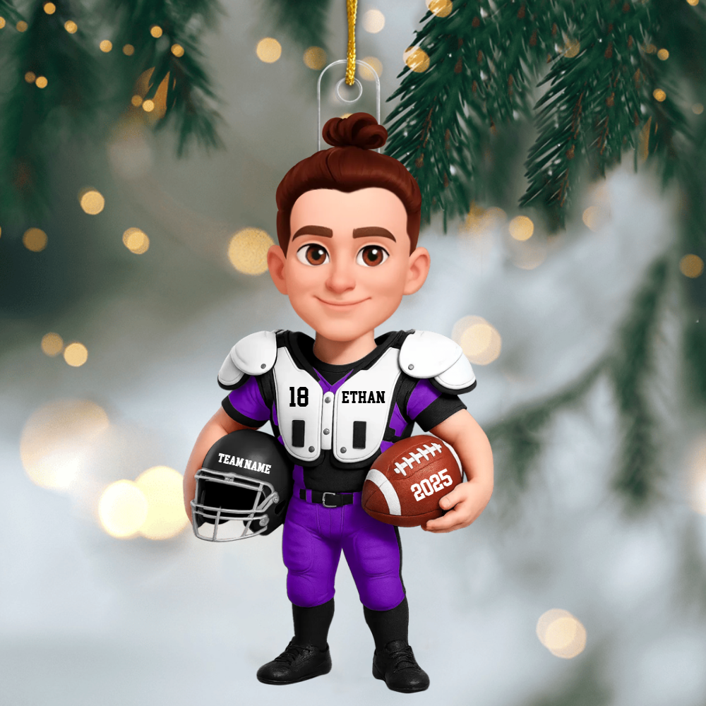 Personalized 3D Football Player Ornament – Custom Acrylic Design, Perfect Christmas Gift for Football Lovers & Family Ornament