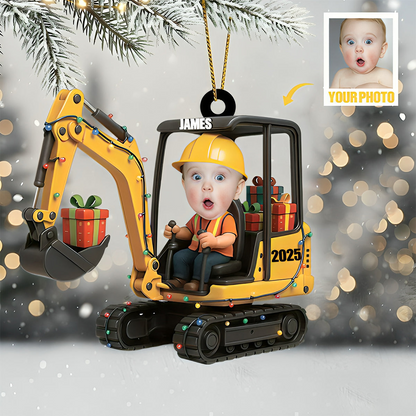 Custom Kid Face Cartoon Excavator Ornament – Personalized Acrylic Decoration, Unique Christmas Gift for Kids and Families Ornament