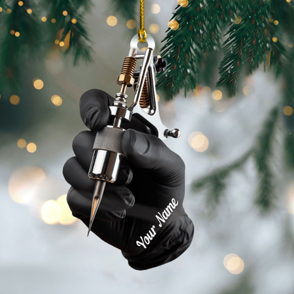 Personalized Tattoo Machine Ornament 2025, Custom Acrylic Decoration, Unique Christmas Gift For Tattoo Artists And Ink Lovers Ornament