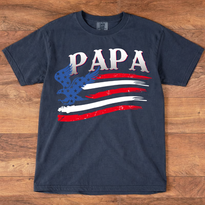 Personalized Papa and Grandkids with American Flag Eagle Mineral Wash T-Shirt