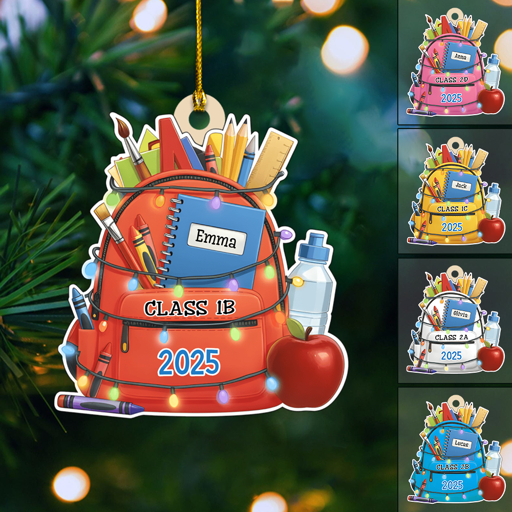Personalized School Backpack Ornament 2025 – Custom Name & Class Christmas Decoration for Students and Teachers Ornament