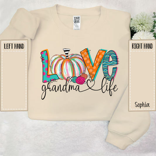 Love Grandma Life Pumpkins Color Autumn And Kids Sweatshirt