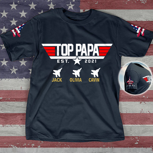 Custom Top Papa With Grandkids USA T-Shirt