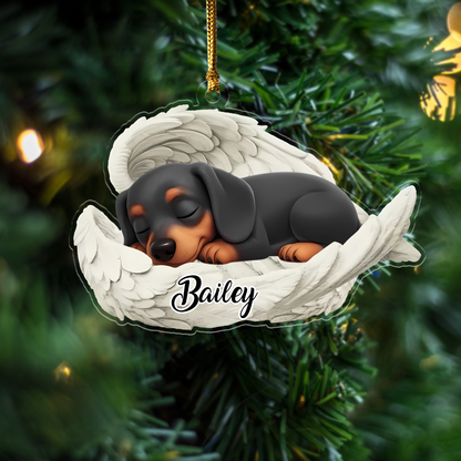 Custom Dachshund Angel Ornament – Personalized Sleeping Dog Christmas Gift for Dog Lovers, Pet Memorial Tree Decoration Ornament