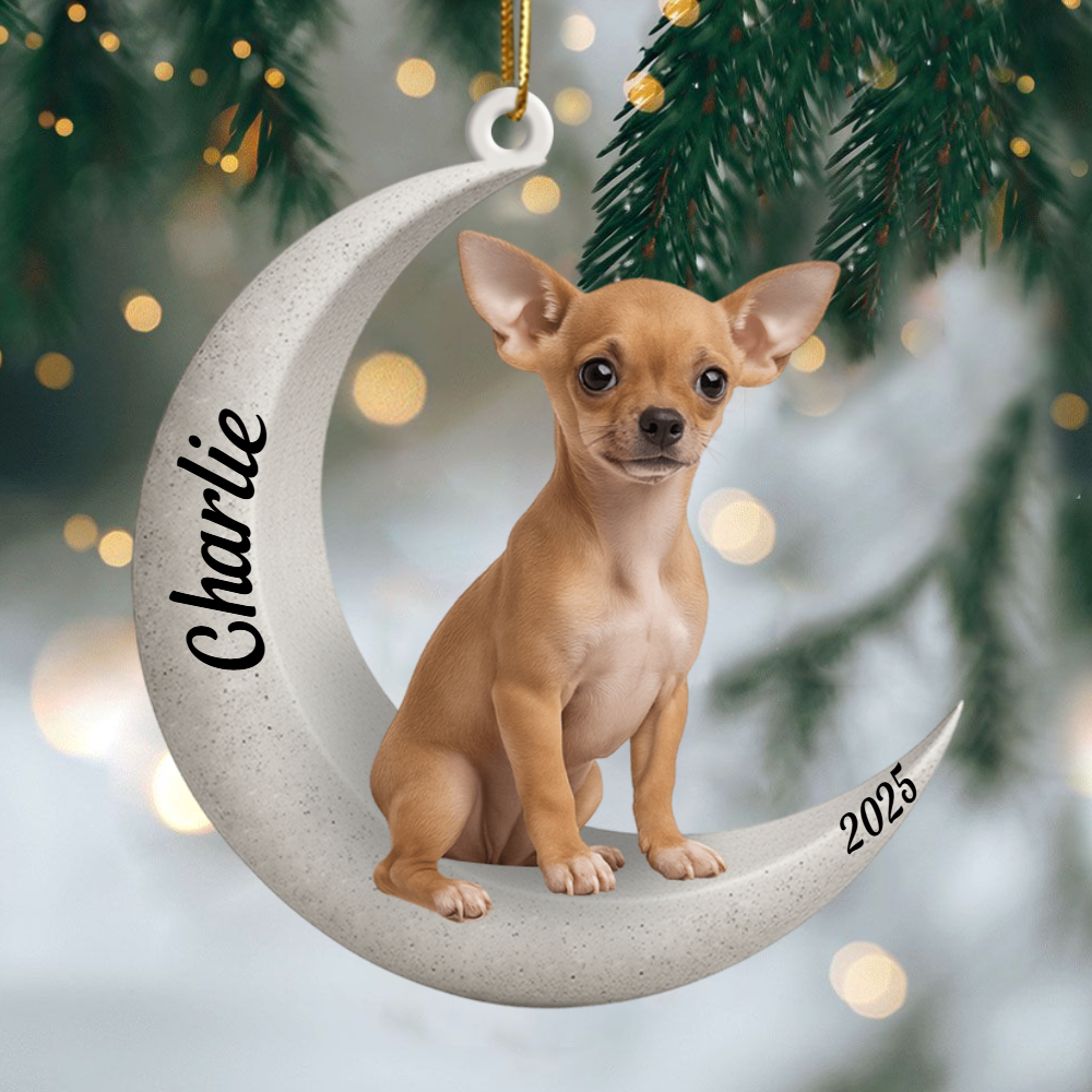 Custom Chihuahua On The Moon Ornament 2025, Custom Double-Sided Acrylic Decoration, Unique Christmas Gift For Dog Lovers Ornament