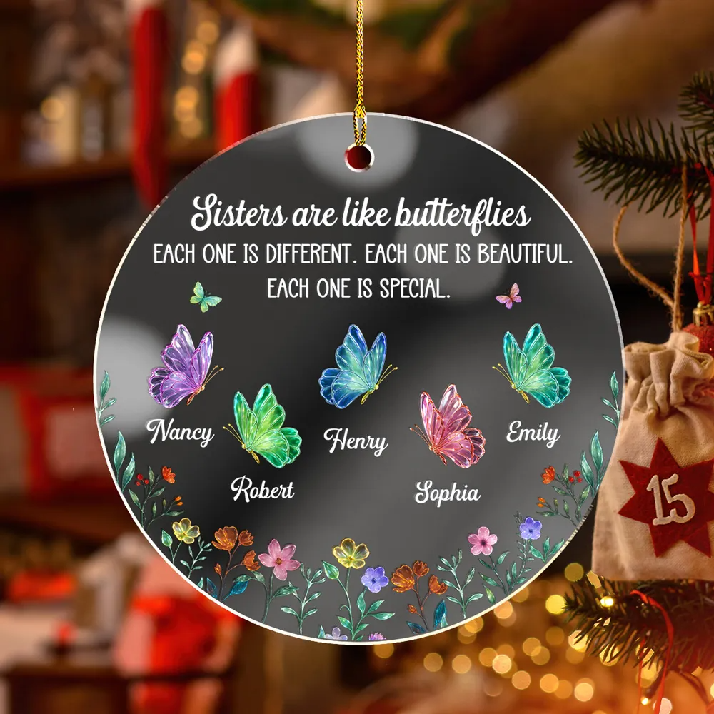 Festive Sister Love - Personalized Custom Mirrored Acrylic Ornament Ornament