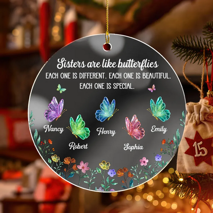 Festive Sister Love - Personalized Custom Mirrored Acrylic Ornament Ornament