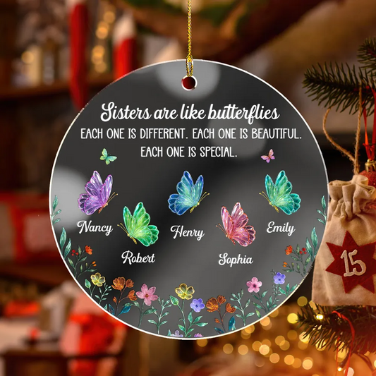 Festive Sister Love - Personalized Custom Mirrored Acrylic Ornament Ornament