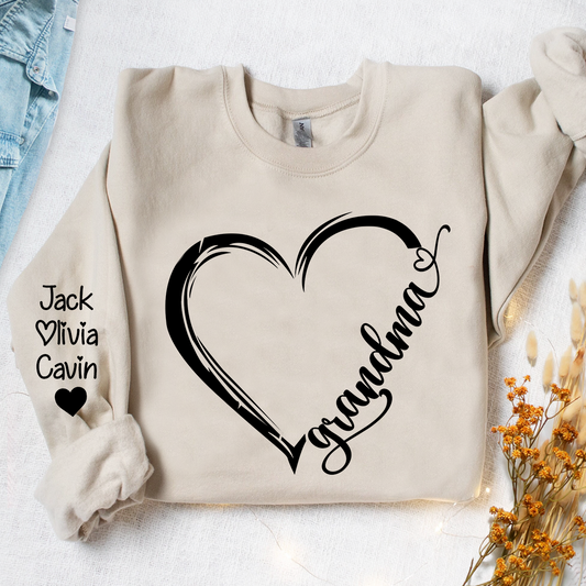 Personalized Grandma Heart Sweatshirt, Custom Mom Grandma With Grandkids  Sweatshirt