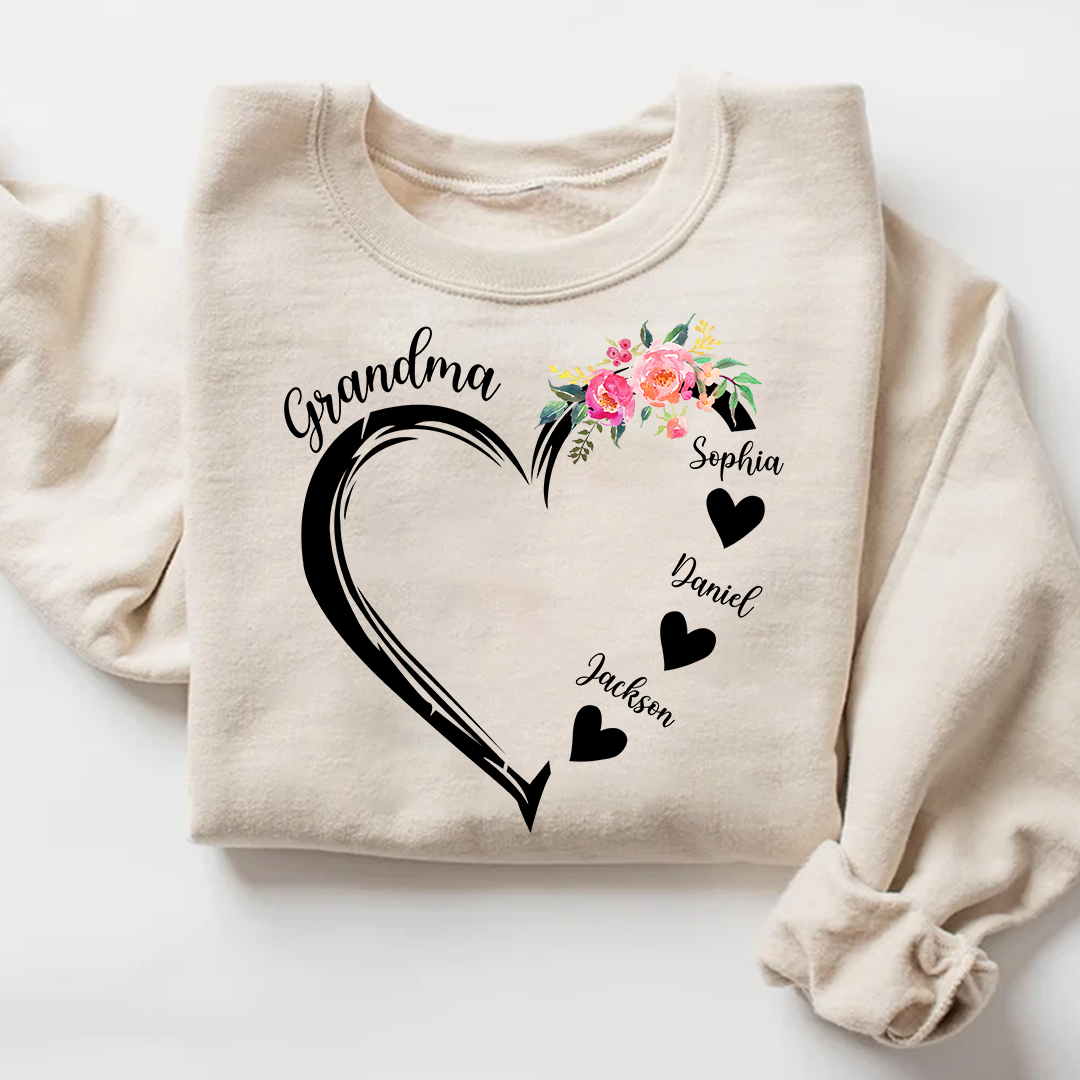 Grandma Heart Flower And Kids