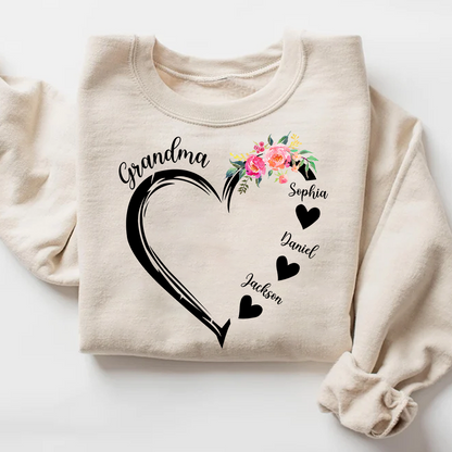 Grandma Heart Flower And Kids
