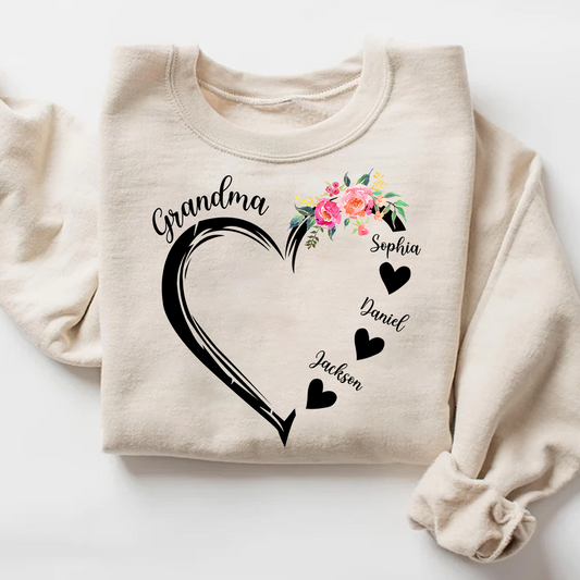 Grandma Heart Flower And Kids
