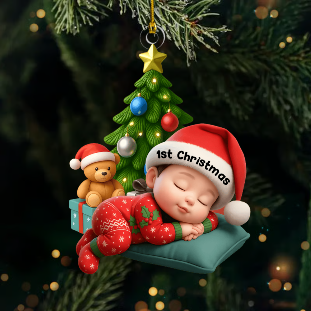 Personalized Baby’s First Christmas Ornament 2025 – Custom Name Sleeping Baby Ornament, Keepsake Gift for New Parents Ornament
