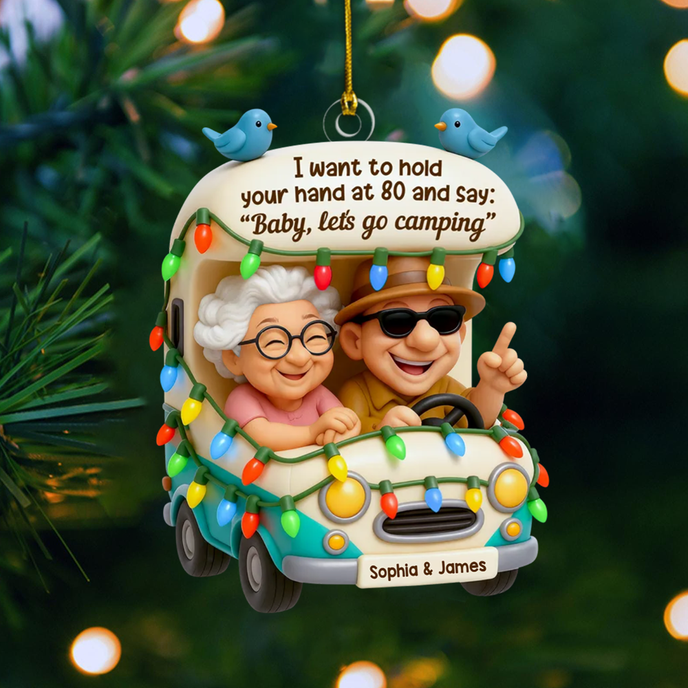 Personalized Camping Couple Christmas Ornament With Names, Funny Elderly Couple Gift, Custom Car Ornament