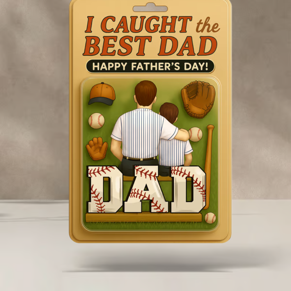 I Caught the Best Dad Baseball Custom Figure Personalized Acrylic Block Plaque, Father's Day Gift For Dad And Kids Acrylic Block Plaque FUll Size